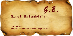 Girst Balambér névjegykártya